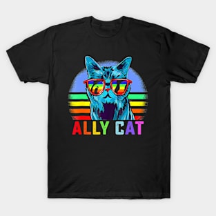 Ally Cat LGBT Gay  Pride Flag  Cat T-Shirt